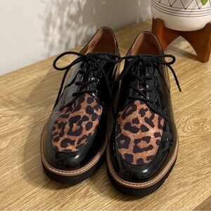 Franco Sarto Black and Brown Leopard Print Oxfords